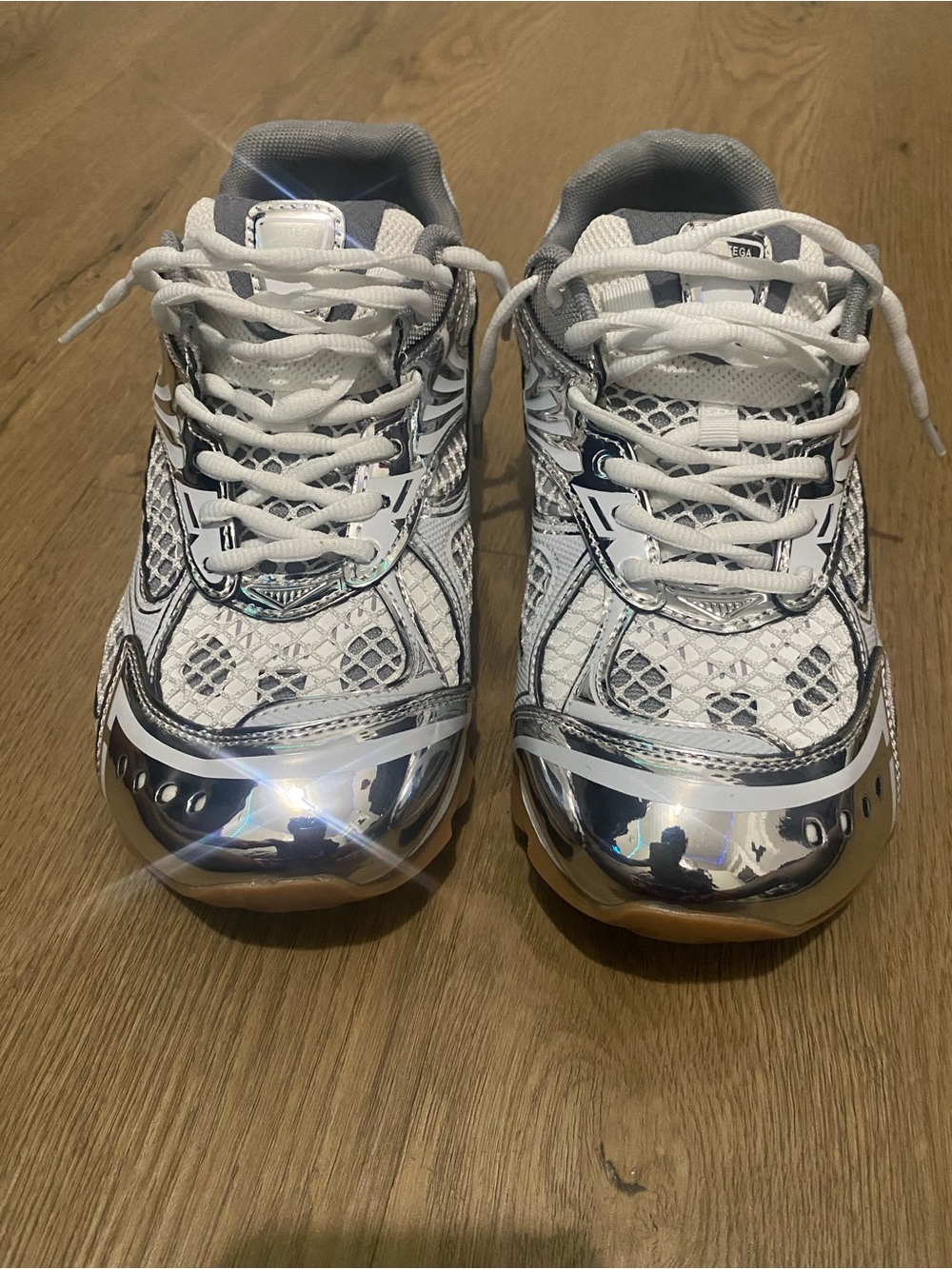 Bottega Veneta White and Silver Men's Sneakers